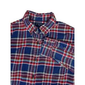 Lands End Flannel Button Down Shirt Mens Size 16-16.5 Traditional Fit‎ Red Blue